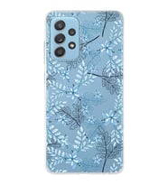 Samsung Galaxy A52s Uyumlu Kapak Floral Mavi Tasarımlı Şeffaf Silikon Kılıf