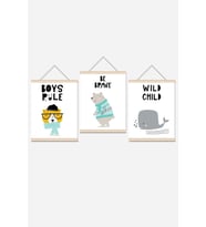 Kopya - Sevimli Hayvanlar Ip Askılı Çocuk Odası Kanvas Poster Tablo Duvar Dekoru (3'lü Set)