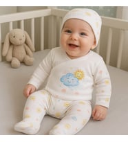 3 LÜ BEBEK ZIBIN TAKIMI 0-3 AY %100 PAMUK KENDİNDEN ELDİVENLİ ŞİRİN DESENLİ (Doğal Beyaz)