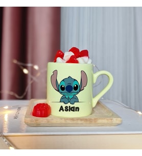 Stitch Tasarımlı Kişiye Özel Sarı Türk Kahvesi Fincanı
