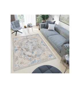 Rovigo Home Dijital Baskı Yıkanabilir Kaymaz Taban Salon Halısı RVG0475 (Gri)
