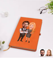 BK Gift Kişiye Özel Sevgililer Karikatürlü Turuncu Termo Deri Defter Model 100