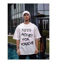 Unisex Bisiklet Yaka Baskılı Oversize T-Shirt - Beyaz