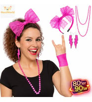 80’ler 90’lar Neon Pembe Parti Seti – Kolye Küpe Taç