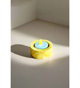 Dekoratif Sarı Mermer Desenli Beton Şamdan  El Yapımı Tealight Mumluk 3 Adet