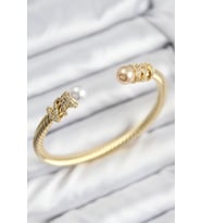Çelik Zirkon Taşlı İnci Model Gold Renk Kadın Bileklik