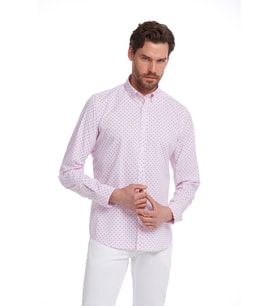 Hatemoğlu Pembe Modern Fit %100 Pamuk Desenli Gömlek
