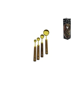 4 PCS GOLD METAL ÖLÇÜ KAŞIK SETİ OTANTİK AĞAÇ KULP 15ML - 5ML - 2.5ML - 1.25ML (5343)