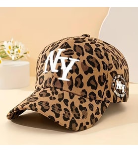 Valkyrie Koyu Leopar Desenli NY Nakışlı Unisex Şapka Ayarlanabilir %100 Pamuk Spor Günlük Şapka