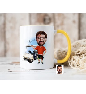 Bk Gift Kişiye Özel Golf Oyuncusu Karikatürlü Sarı Kupa Bardak-8, Sevgiliye Hediye, Arkadaşa Hediye
