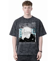 Tasarım Satoru Gojo Jujutsu Kaisen Anime Baskılı Unisex Oversize Eskitme Yıkamalı Tişört