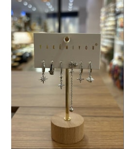 Yakemiyou Silver İncili Yıldızlar Altılı Küpe