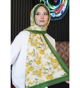 Çiçek Desen Sarı Soft Pamuk Şal