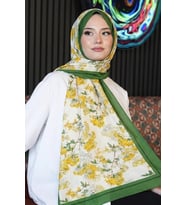 Çiçek Desen Sarı Soft Pamuk Şal