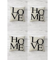 Love Home Yazı Yastık Kılıf Kombin Gizli Fermuarlı Kırlent Kılıfı Koltuk Yastık Kılıfı Takım(4adet) (Bej - Siyah)