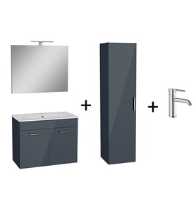 VitrA Banyo Mobilyası Seti, Parlak Antrasit, 80cm, Kapaklı