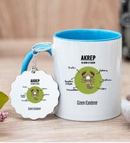Kişiye Özel Akrep Burcuna Hediye Mavi Kupa Bardak ve Anahtarlık