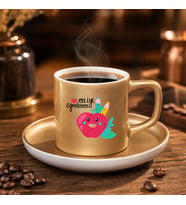 BK Gift En İyi Öğretmen Tasarımlı Mat Altın Türk Kahvesi Fincanı ve Tabağı-2