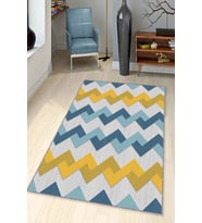 Sarı Turkuaz Zigzag Kaymaz Tabanlı Dekoratif Halı KN002 - 100 x 160 cm