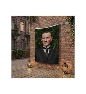 Sivil Takım Elbiseli Gazi Mustafa Kemal Atatürk Portre poster Bayrak Raşel Kumaş 100x150 cm ATA64