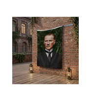 Sivil Takım Elbiseli Gazi Mustafa Kemal Atatürk Portre poster Bayrak Raşel Kumaş 100x150 cm ATA64