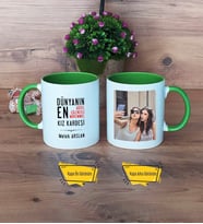 Kız Kardeş Kupa Bardak Yeşil Fotoğraflı Kız Kardeşe Doğum Günü Hediyesi