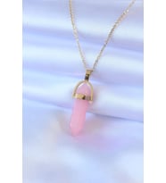 316L Çelik Gold Renk Kristal Pembe Taş Model Kadın kolye 5886