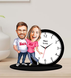 Kişiye Özel Karikatürlü Çift Ahşap Biblo Masa Saati