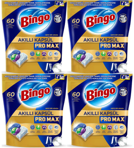 Bingo Akıllı Kapsül Pro Max Bulaşık Makinesi Deterjanı Tableti 240 Adet Limon Kokulu (4PK*60)