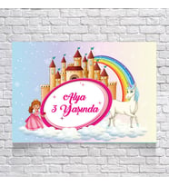 Prenses ve Unicorn Temalı Doğum Günü Afişi 35X50 cm