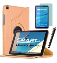 Lenovo Tab M7 7 inç Standlı Tablet Kılıfı Ekran Koruyucu Kalem Set (Gold)