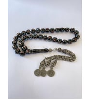 Tesbih Tsbh0012Ah 925 Ayar Gümüş Püsküllü Küre Kesim Gümüş-Firuze-Mercan Erzurum Oltu Tesbih