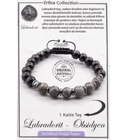 Sertifikalı AAA+ Kalite Gerçek Obsidyen  - Labradorit Taşı Bileklik (Gri)