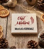 Kişiye Özel Okul Müdürü Bardak Altlığı Öğretmenler Günü Hediyesi (Krem)