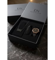 Kar Tanesi Figürlü Kolye ve Bileklikli Gümüş Metal Kordon Kadın Kol Saati Kutulu Hediye Seti (Siyah)
