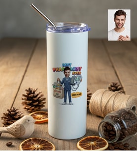 Kişiye Özel Karikatürlü Erkek Eczacı Pipetli Çelik Termos Tıp Bayramı Hediyesi