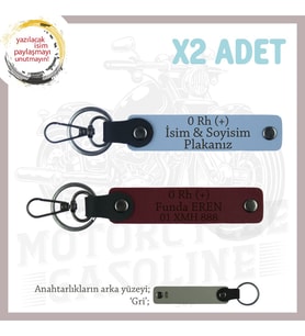 Motor Severlere Özel, İsim Plaka ve 0 + Kan Grubu Yazılı Kişiye Özel 2'li Anahtarlık, Mavi-Bordo-Gr (Çok Renkli)