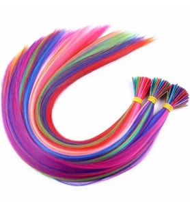 10 Adet Karışık Renkli Fiber Sentetik Kaynaklık Saç 60cm + Misina Takım Aparatı ve Boncuğu