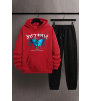 Unisex Blue Butterfly Baskılı Eşofman Takımı (A.Kırmızı)
