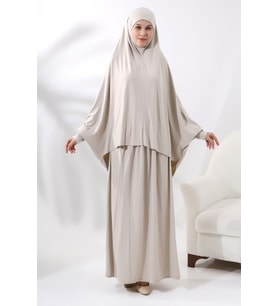 İki Parça Pratik Namaz Elbisesi 8016 Krem