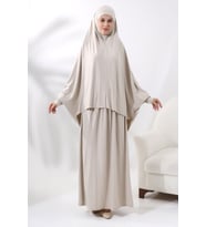 İki Parça Pratik Namaz Elbisesi 8016 Krem