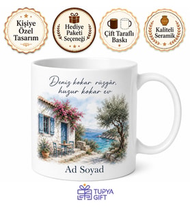 Muğla Yazlık Ev Temalı Kupa Bardak Hediye Özel Tasarım Porselen Mug