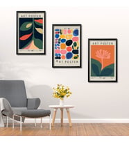 3'lü Ahşap Lamine Çerçeveli Mdf Tablo Renkli Art Poster (Siyah)