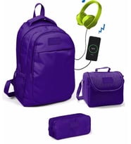 Coral High Kız Çocuk Mor 3'lü Çanta Takımı - USB Soketli