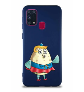 Samsung Galaxy M31 Soft Premier Kapak Bayan Puff Tasarımlı Silikon Kılıf - Lacivert (Şeffaf)