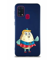 Samsung Galaxy M31 Soft Premier Kapak Bayan Puff Tasarımlı Silikon Kılıf - Lacivert (Şeffaf)