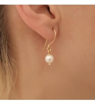 925 Ayar Gümüş Cream Tatlısu İncisi Küpe-8mm (Altın)