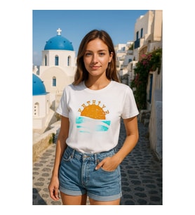 Kadın Bisiklet Yaka %100 Pamuk Fethiye Baskılı Kısa Kollu T-Shirt