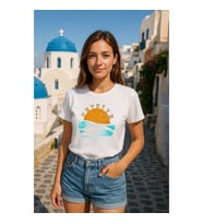 Kadın Bisiklet Yaka %100 Pamuk Fethiye Baskılı Kısa Kollu T-Shirt