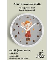 İsme Özel Sevimli Fare Çizimli Çocuk Odası Duvar Saati Orta Boy 30 cm Beyaz Camlı Sessiz